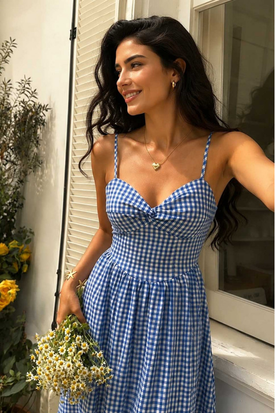 Twist Bodice Gingham Dress