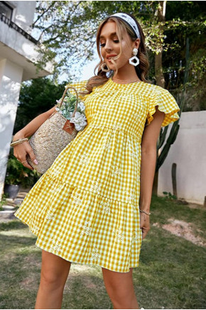 Zoya Yellow Check Skater Dress