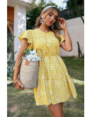 Zoya Yellow Check Skater Dress