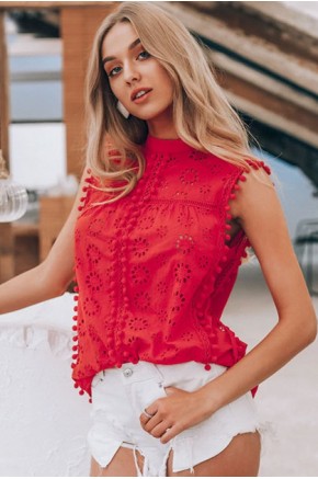 Nicolle Embroidered Pompom Blouse