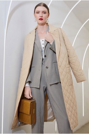 Anne Quilted Long Coat in Khaki