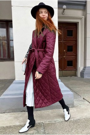 Anne Quilted Long Coat in Burgundy