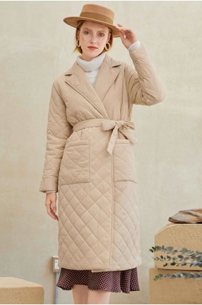 Anne Quilted Long Coat in Khaki
