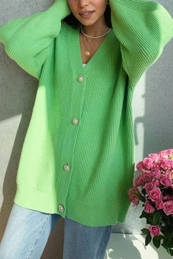 Fleur Button Front Green Cardigan