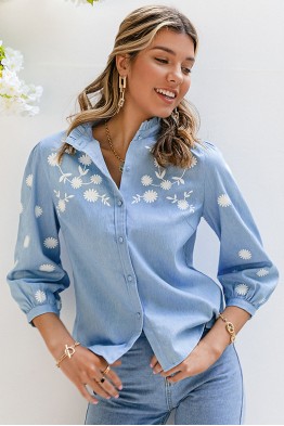 denise floral blue shirt