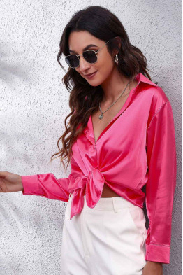 Glam Touch Satin Shirt in Pink