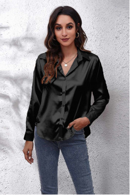 Glam Touch Satin Shirt in Black