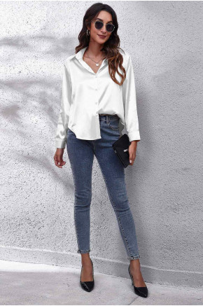 Glam Touch Satin Shirt in White