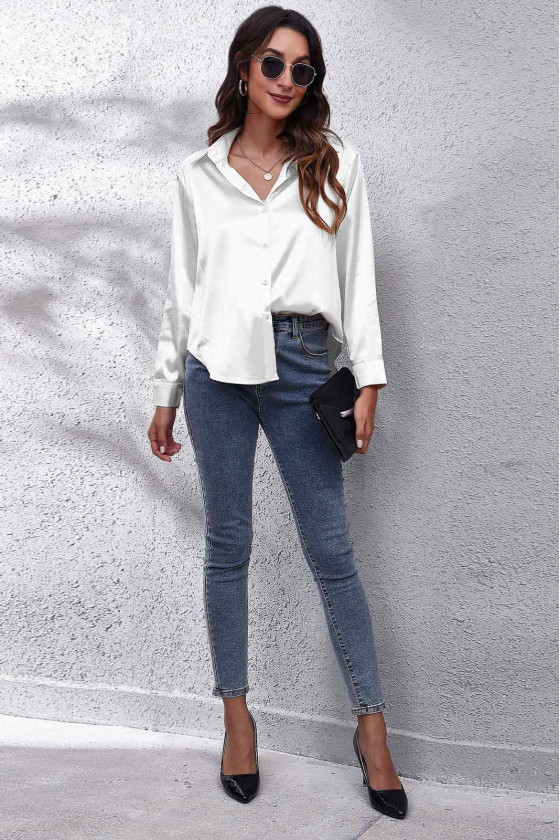 Glam Touch Satin Shirt in White