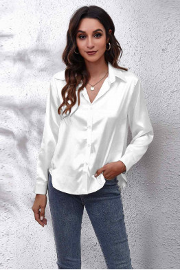 Glam Touch Satin Shirt in White