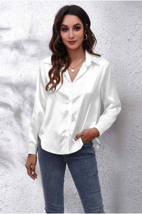 Glam Touch Satin Shirt in White