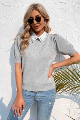 Embellished Collar Knit Charm in Gray