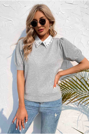 Embellished Collar Knit Charm in Gray