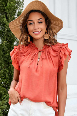 Layered Bliss Orange Tie Blouse