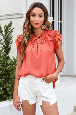 Layered Bliss Orange Tie Blouse
