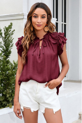 Layered Bliss Burgundy Tie Blouse
