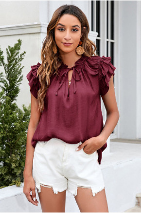 Layered Bliss Burgundy Tie Blouse