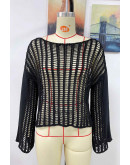 Antonia Black Crochet Coverup Top