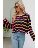 Wavy Knit Pullover in Black