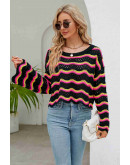Wavy Knit Pullover in Black