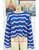Wavy Knit Pullover in Blue