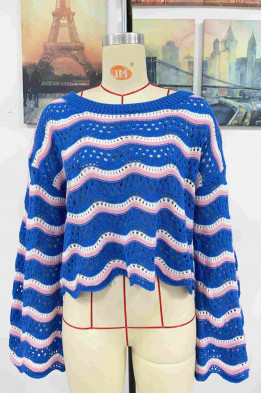 Wavy Knit Pullover in Blue