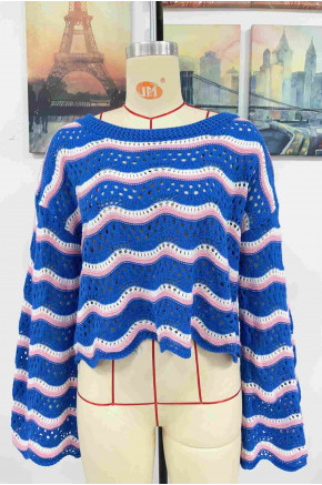 Wavy Knit Pullover in Blue