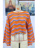 Wavy Knit Pullover in Orange