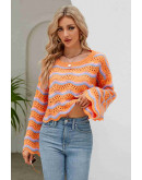 Wavy Knit Pullover in Orange