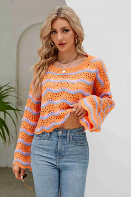 Wavy Knit Pullover in Orange