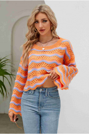Wavy Knit Pullover in Orange
