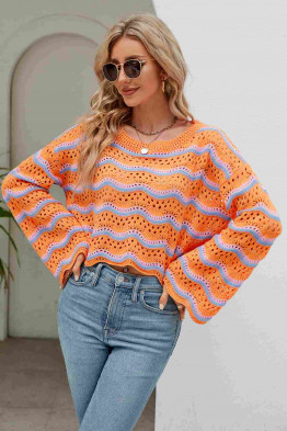 Wavy Knit Pullover in Orange