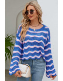 Wavy Knit Pullover in Blue