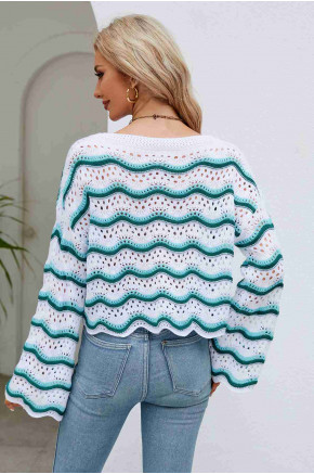 Wavy Knit Pullover in Green
