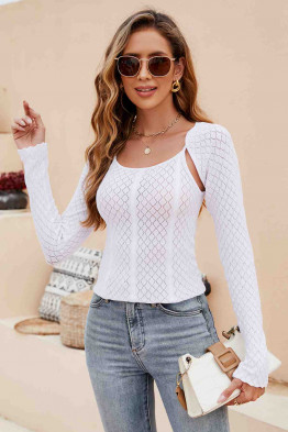 Layered Diamond Knit Set in White