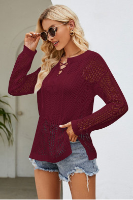 Weekend Mesh Mood Burgundy Top