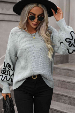 Abstract Sleeve Grey Knitwear