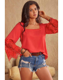 Shahira Lace Sleeves Red Top