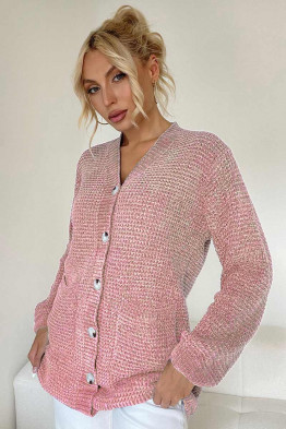 Slate Pink Cozy Button Cardigan