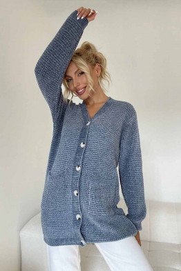 Slate Blue Cozy Button Cardigan