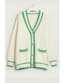 Trendy Contrast Knit Green Trim Cardigan