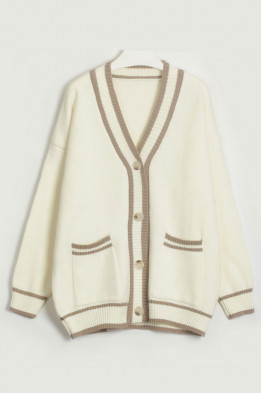 Trendy Contrast Knit Cardigan