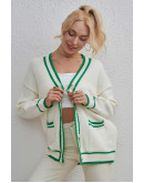 Trendy Contrast Knit Green Trim Cardigan