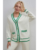 Trendy Contrast Knit Green Trim Cardigan