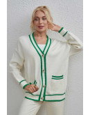 Trendy Contrast Knit Green Trim Cardigan