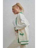 Trendy Contrast Knit Green Trim Cardigan