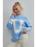 Varsity Letter Knit Skyblue Sweater