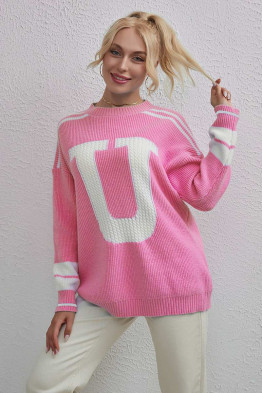 Varsity Letter Knit Pink Sweater