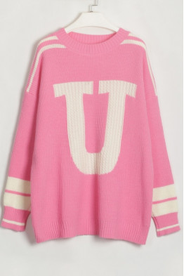 Varsity Letter Knit Pink Sweater