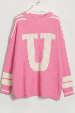 Varsity Letter Knit Pink Sweater